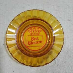Crown BEST WESTERN Hotel Ashtray 60's-70's Advertising Red Print Amber Ruffled